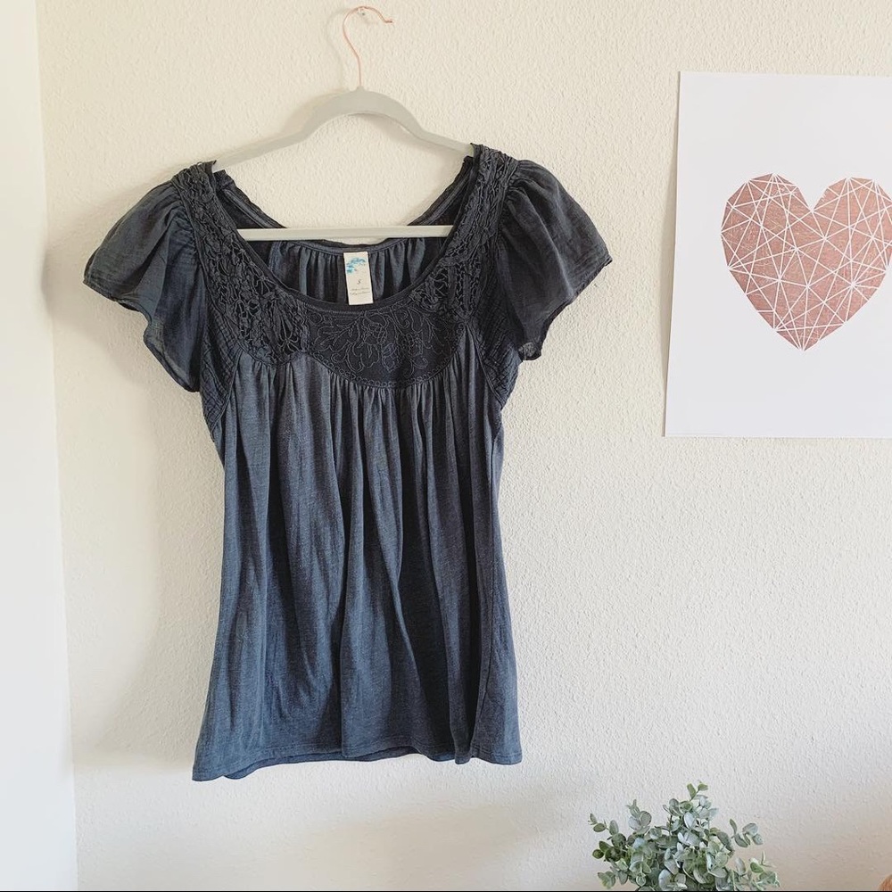 Anthropologie Lace Neckline Top